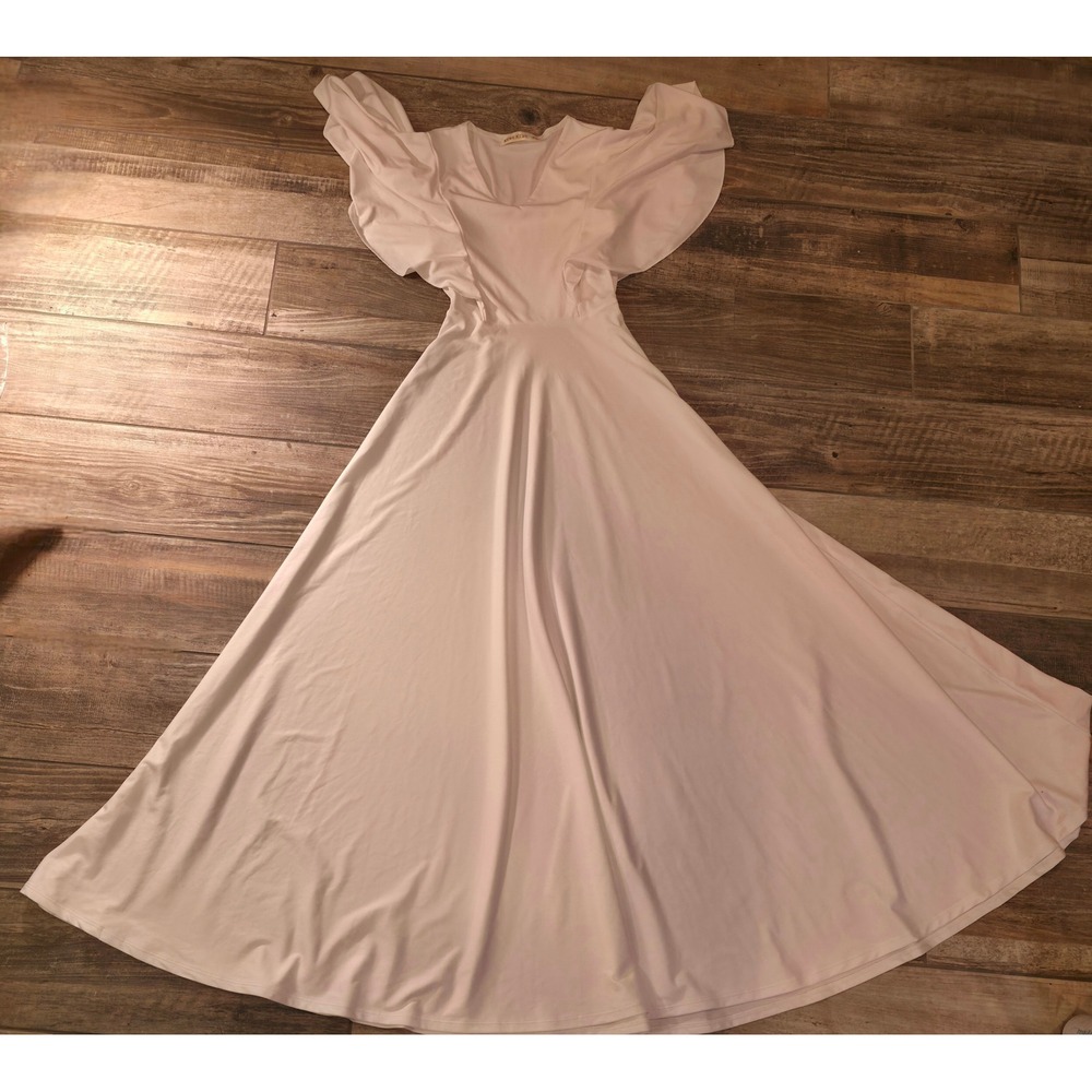 Angelcore Koh Koh White Flutter Sleeve V-Neck Maxi Dress Gown XS White Wedding
